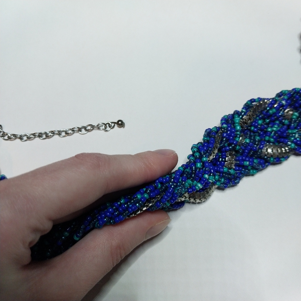 Chunky Glass Bead Braided Statement Necklace With Lobster Clasp Gently Used - Picture 6 of 9
